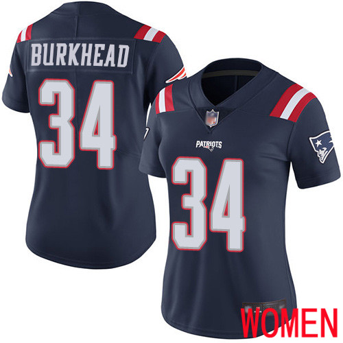 New England Patriots Football #34 Rush Vapor Limited Navy Blue Women Rex Burkhead NFL Jersey->women nfl jersey->Women Jersey